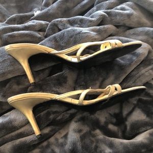 Charles David Spain made Gold, strappy and sexy heels.